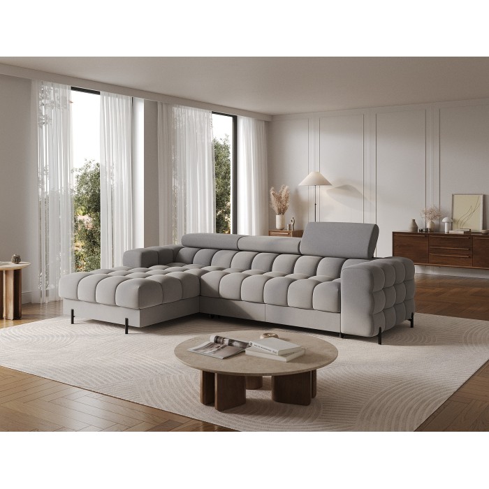 Canapé d'angle gauche convertible Gris foncé chiné confort premium 285x99x181cm FILTRO 