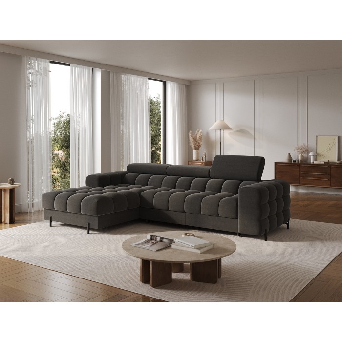 Canapé d'angle gauche convertible Gris foncé confort premium 285x99x181cm FILTRO 