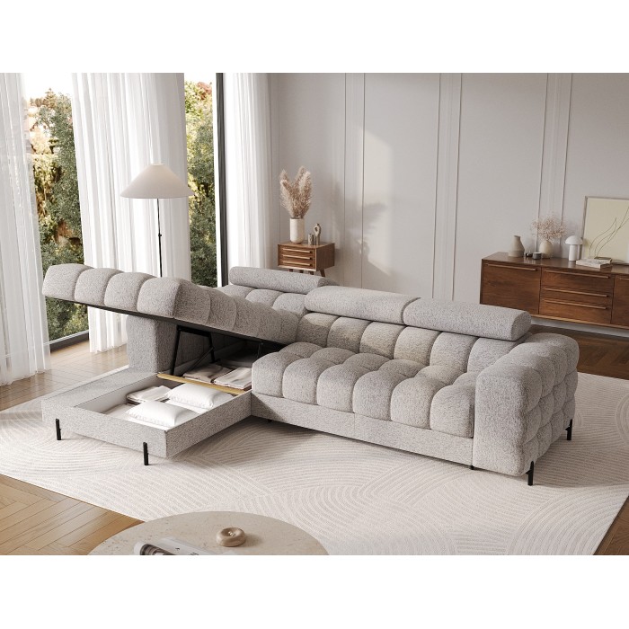 Canapé d'angle gauche convertible Gris chiné élégance moderne 285x99x181cm FILTRO 