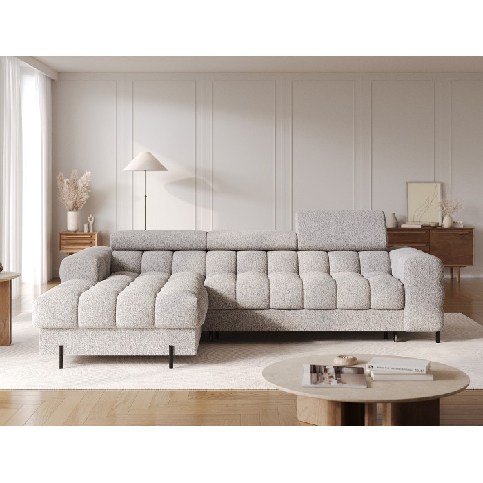 Canapé d'angle gauche convertible Gris chiné élégance moderne 285x99x181cm FILTRO 