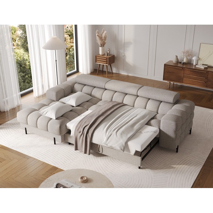 Canapé d'angle gauche convertible Beige chiné allure contemporaine 285x99x181cm FILTRO 