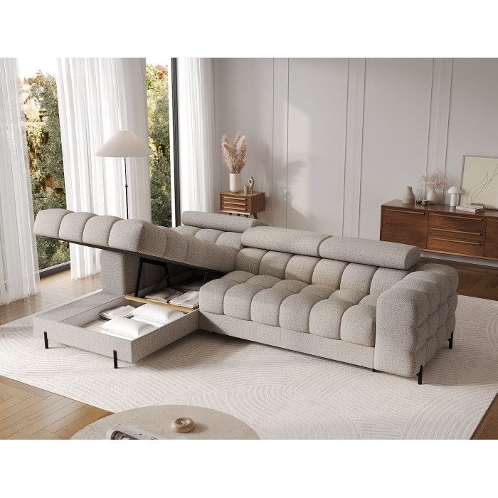 Canapé d'angle gauche convertible Beige chiné allure contemporaine 285x99x181cm FILTRO 