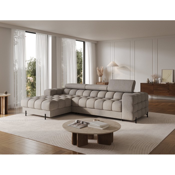 Canapé d'angle gauche convertible Beige chiné allure contemporaine 285x99x181cm FILTRO 