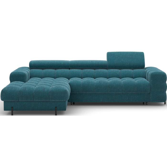 Canapé d'angle gauche convertible Bleu canard style épuré 285x99x181cm FILTRO 