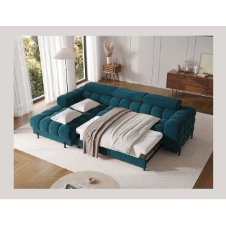 Canapé d'angle gauche convertible Bleu canard style épuré 285x99x181cm FILTRO 