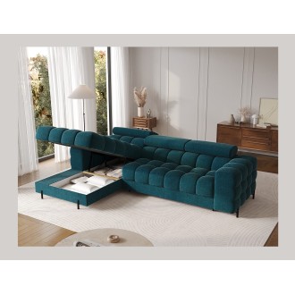 Canapé d'angle gauche convertible Bleu canard style épuré 285x99x181cm FILTRO 