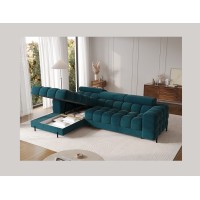 Canapé d'angle gauche convertible Bleu canard style épuré 285x99x181cm FILTRO 