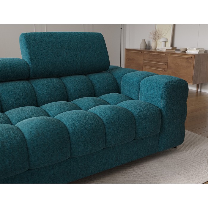 Canapé d'angle gauche convertible Bleu canard style épuré 285x99x181cm FILTRO 