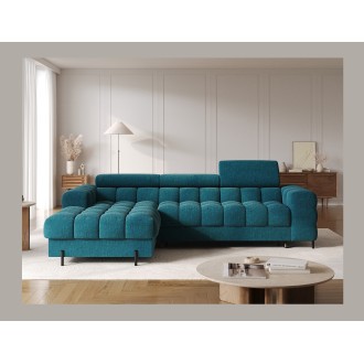 Canapé d'angle gauche convertible Bleu canard style épuré 285x99x181cm FILTRO 