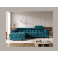 Canapé d'angle gauche convertible Bleu canard style épuré 285x99x181cm FILTRO 