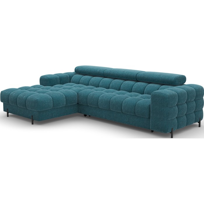 Canapé d'angle gauche convertible Bleu canard style épuré 285x99x181cm FILTRO 