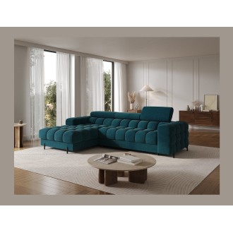 Canapé d'angle gauche convertible Bleu canard style épuré 285x99x181cm FILTRO 