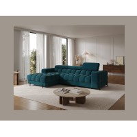 Canapé d'angle gauche convertible Bleu canard style épuré 285x99x181cm FILTRO 
