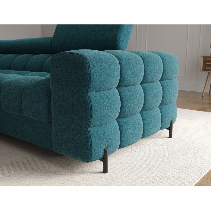 Canapé d'angle gauche convertible Bleu canard style épuré 285x99x181cm FILTRO 