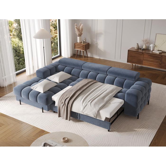 Canapé d'angle gauche convertible Bleu design élégant 285x99x181cm FILTRO 