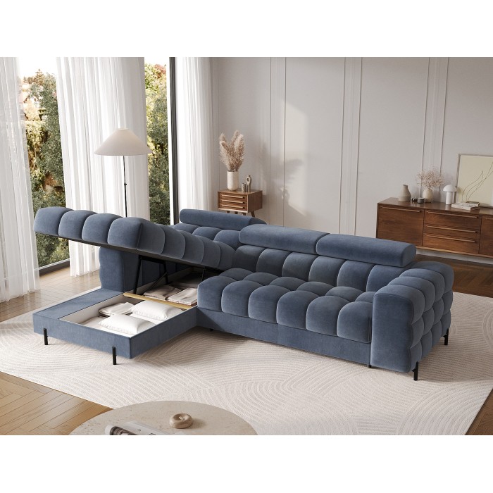 Canapé d'angle gauche convertible Bleu design élégant 285x99x181cm FILTRO 