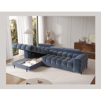 Canapé d'angle gauche convertible Bleu design élégant 285x99x181cm FILTRO 