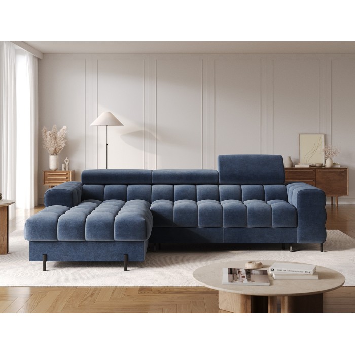 Canapé d'angle gauche convertible Bleu design élégant 285x99x181cm FILTRO 