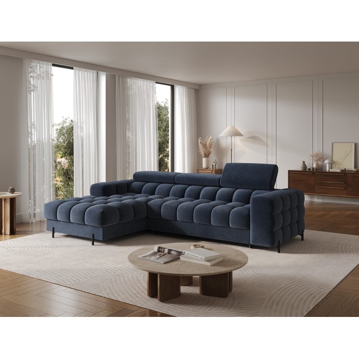Canapé d'angle gauche convertible Bleu design élégant 285x99x181cm FILTRO 