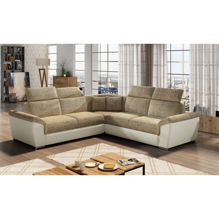 Canapé d'angle FREDERICO Beige 5 places avec têtières 266x266cm 