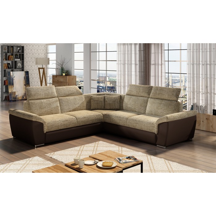 Canapé d'angle FREDERICO Beige convertible 5 places 266x266cm 