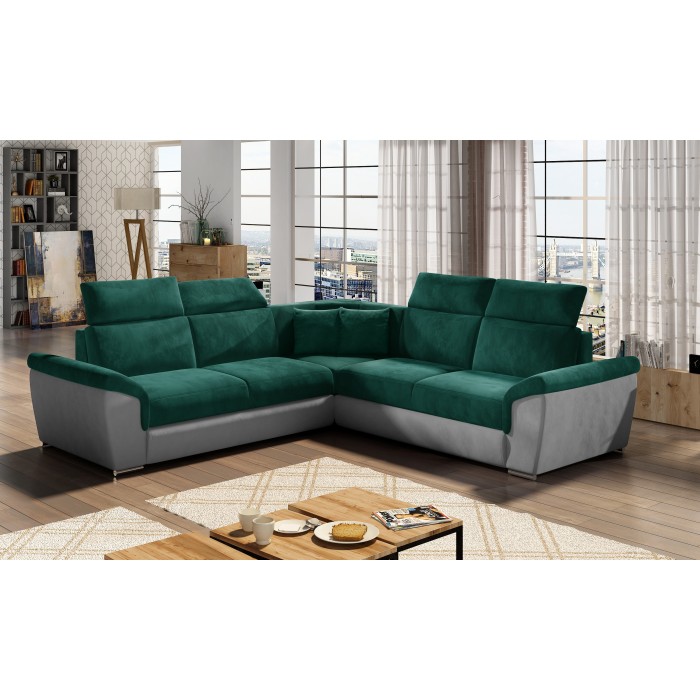 Canapé d'angle FREDERICO Vert Foncé avec coffre et couchage 266x266cm 