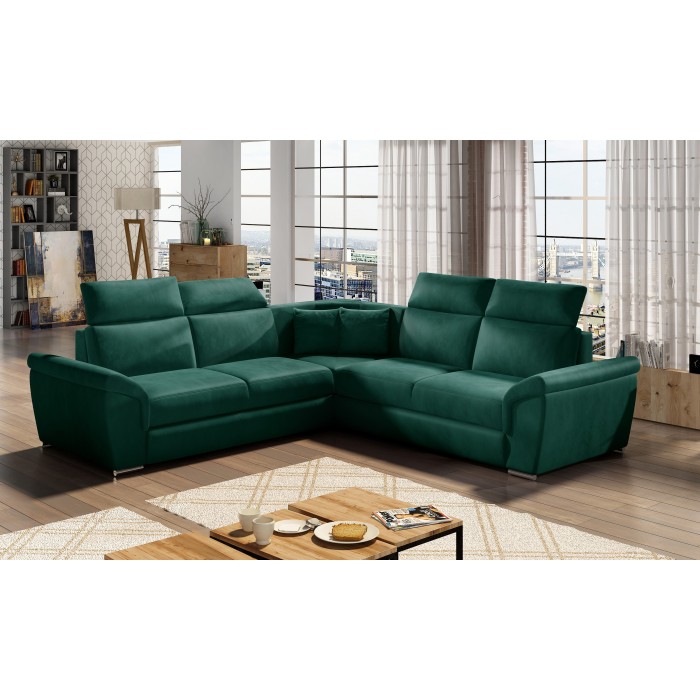 Canapé d'angle FREDERICO Vert Foncé avec coffre intégré 266x266cm 