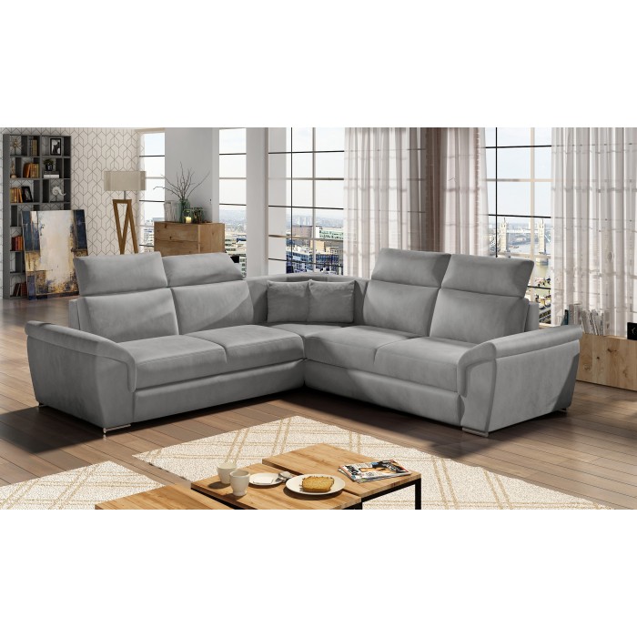 Canapé d'angle FREDERICO Gris 5 places avec couchage 266x266cm 