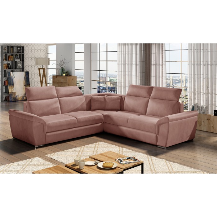 Canapé d'angle FREDERICO Rose avec têtières réglables 266x266cm 