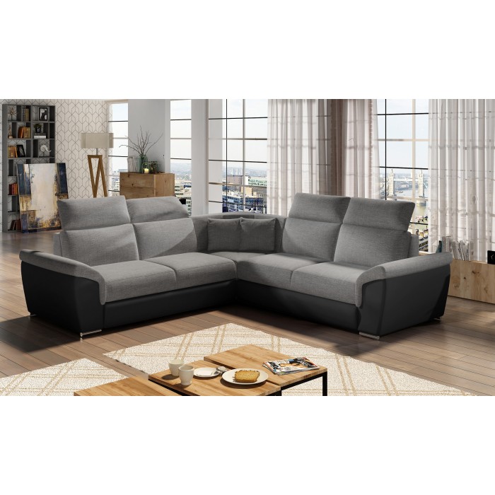 Canapé d'angle FREDERICO Gris Foncé convertible et coffre 266x266cm 