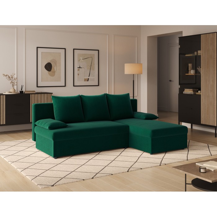 Canapé d'angle Vert foncé 3 places angle universel 206x90x146cm GINA 