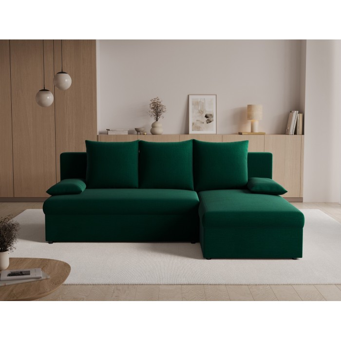 Canapé d'angle Vert foncé 3 places angle universel 206x90x146cm GINA 