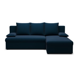 Canapé d'angle Bleu nuit 3 places compact avec coffre 206x90x146cm GINA 