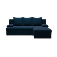 Canapé d'angle Bleu nuit 3 places compact avec coffre 206x90x146cm GINA 