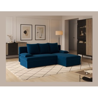 Canapé d'angle Bleu nuit 3 places compact avec coffre 206x90x146cm GINA 