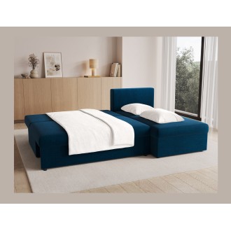 Canapé d'angle Bleu nuit 3 places compact avec coffre 206x90x146cm GINA 