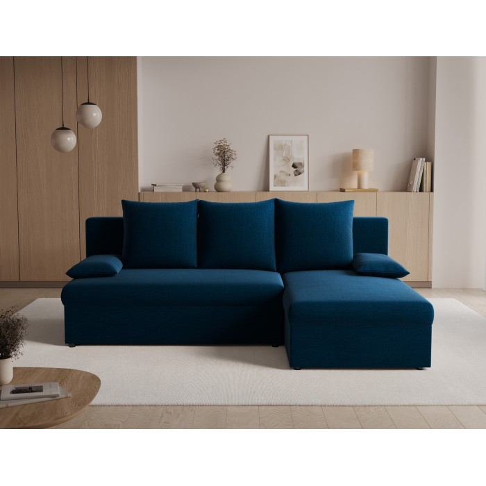 Canapé d'angle Bleu nuit 3 places compact avec coffre 206x90x146cm GINA 