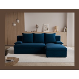 Canapé d'angle Bleu nuit 3 places compact avec coffre 206x90x146cm GINA 
