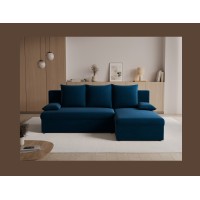 Canapé d'angle Bleu nuit 3 places compact avec coffre 206x90x146cm GINA 