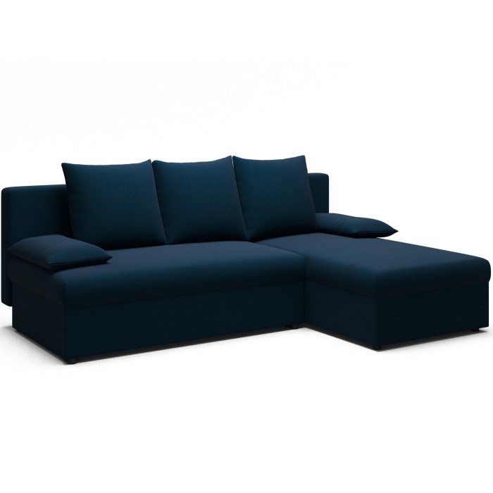 Canapé d'angle Bleu nuit 3 places compact avec coffre 206x90x146cm GINA 