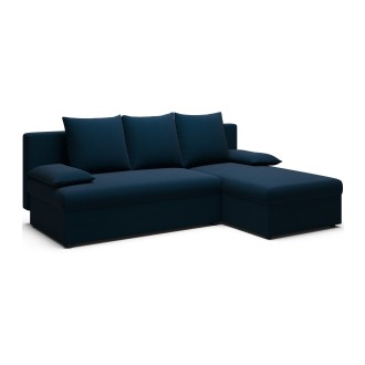 Canapé d'angle Bleu nuit 3 places compact avec coffre 206x90x146cm GINA 