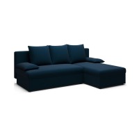 Canapé d'angle Bleu nuit 3 places compact avec coffre 206x90x146cm GINA 