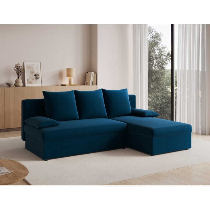 Canapé d'angle Bleu nuit 3 places compact avec coffre 206x90x146cm GINA 
