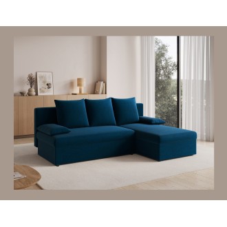 Canapé d'angle Bleu nuit 3 places compact avec coffre 206x90x146cm GINA 