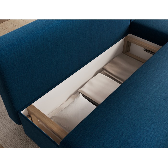 Canapé d'angle Bleu nuit 3 places compact avec coffre 206x90x146cm GINA 