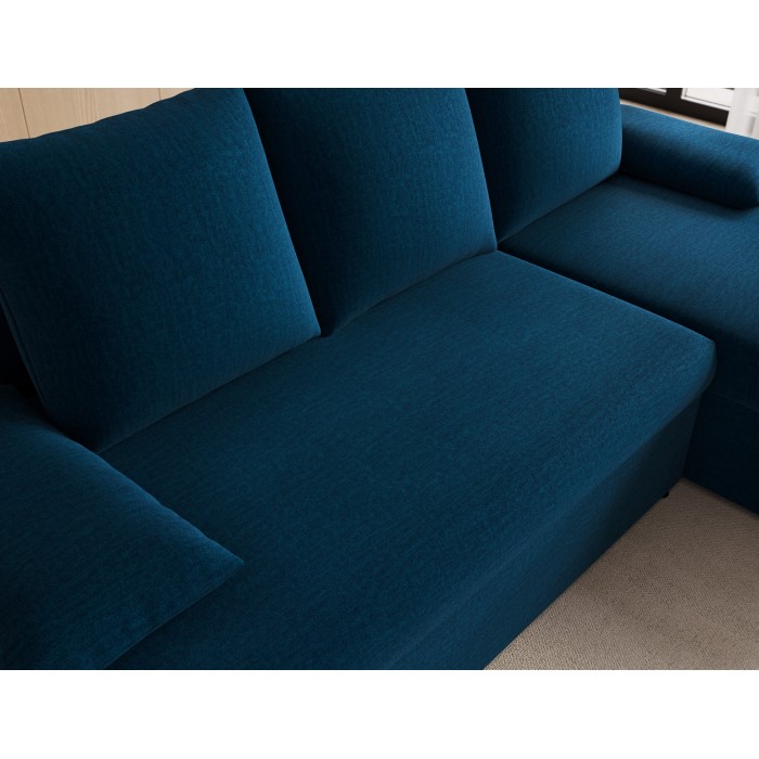 Canapé d'angle Bleu nuit 3 places compact avec coffre 206x90x146cm GINA 