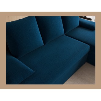 Canapé d'angle Bleu nuit 3 places compact avec coffre 206x90x146cm GINA 