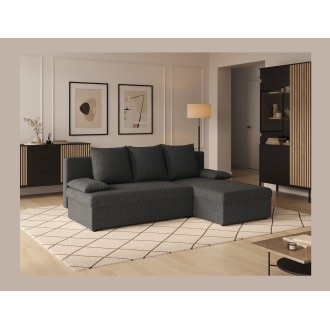 Canapé d'angle Gris foncé 3 places couchage 124x201cm 206x90x146cm GINA 
