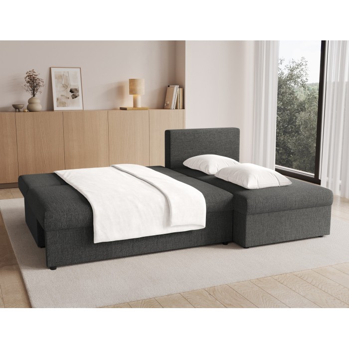 Canapé d'angle Gris foncé 3 places couchage 124x201cm 206x90x146cm GINA 