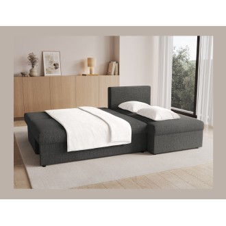 Canapé d'angle Gris foncé 3 places couchage 124x201cm 206x90x146cm GINA 